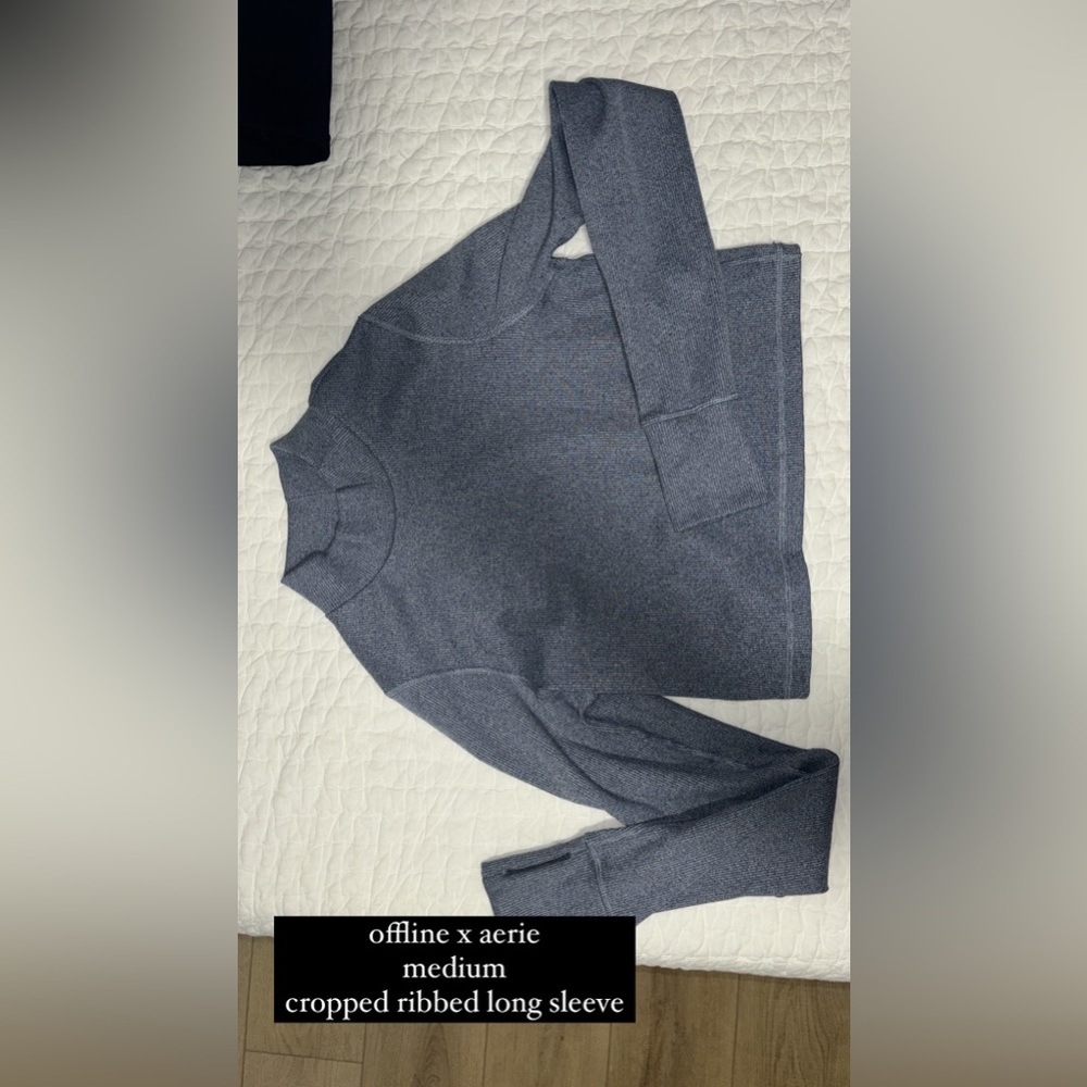 thick ribbed aerie long sleeve top with mock neck